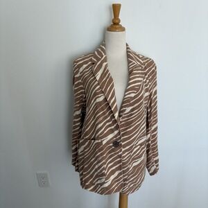 A New Day Womens Blazer Jacket Size Medium Tan Cream Open Front Career Casual